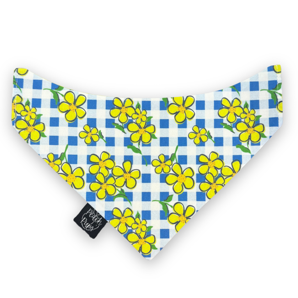 Yellow Floral Gingham Bandana