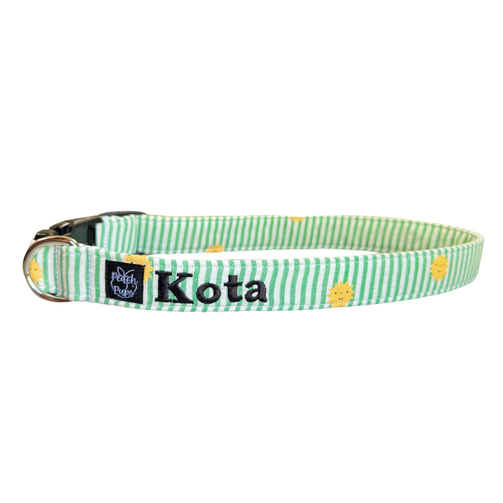 Suns on Green Seersucker Collar